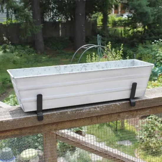 ACHLA Designs 22" Wide Rectangular Galvanized Steel Planter Box with Rail Brackets Cape Cod White: For Balcony, Outdoor Use image {2}