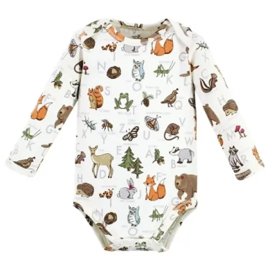 Touched by Nature Infant Girl Organic Cotton Long-Sleeve Bodysuits, Girl Woodland Alphabet 3-Pack image {3}