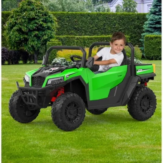 24V Ride On Dump Truck with Remote Control, 2 Seater Electric Toy Car for Kids, All-Terrain Kids Construction Vehicle w/Dump Bed & Shovel image {9}