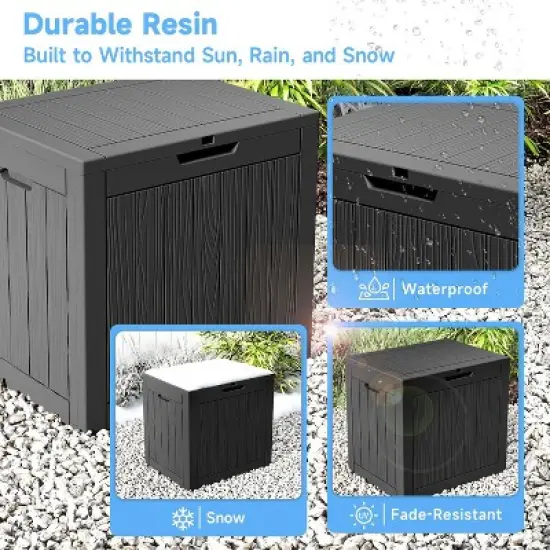 Dolonm 30 Gallon Deck Box, Outdoor Storage Box, with Lockable Lid & Woodgrain Design - All-Weather Resistant,Black image {6}