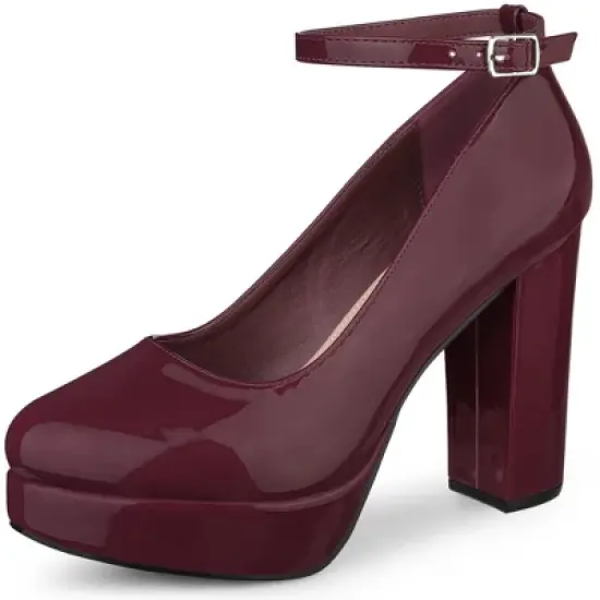 Allegra K Women's Platform Ankle Strap Chunky Heel Mary Janes Pumps image {7}
