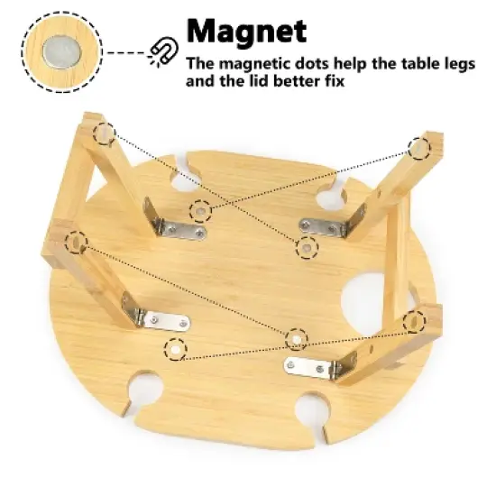 Tirrinia Folding Picnic Table, Portable Natural Bamboo Table, 4 Wine Glasses Holder, 1 wine holder, Snack Tray Table for Outdoor Picnic image {6}