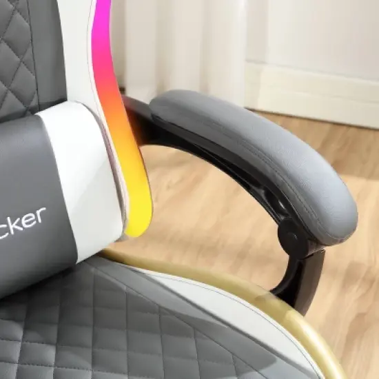 X Rocker RGB LED Extra Comfort Ergonomic PC Gaming Chair Gray/White/Gold image {10}