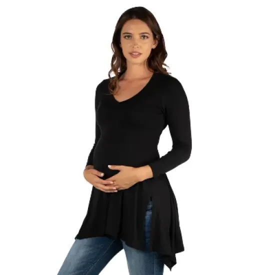 24seven Comfort Apparel Long Sleeve Split Hemline Maternity  Tunic Top image {1}