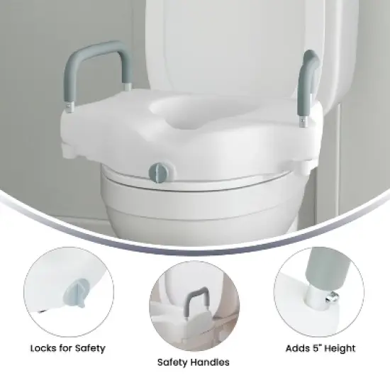 Flash Furniture HERCULES White Elevated Toilet Seat with Height Adjustable Padded Arms and Locking Safety Mechanism image {9}