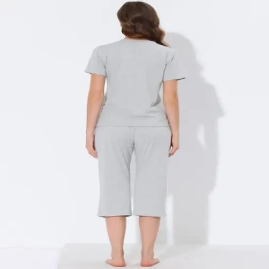 cheibear Womens Sleepwear Pajama Set Round Neck Nightwear Lounge Pjs with Capri Pants image {2}