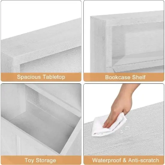 Acekool Kids Bookshelf and Toy Storage, 2-Tier Organizer with Lower Cabinet, Toddler Bookcase for Bedroom, Playroom, Classroom, Vintage White image {2}