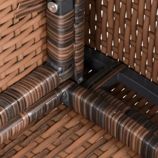 Outsunny 6 PCS Patio Dining Set All Weather Rattan Wicker Furniture Set with Wood Grain Top Table and Soft Cushions image {7}