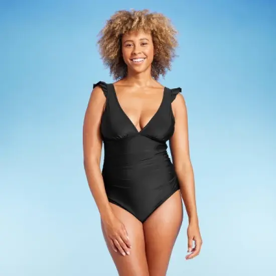 Women's Ruffle Shoulder Ruched Full Coverage One Piece Swimsuit - Kona Sol&trade; image {2}