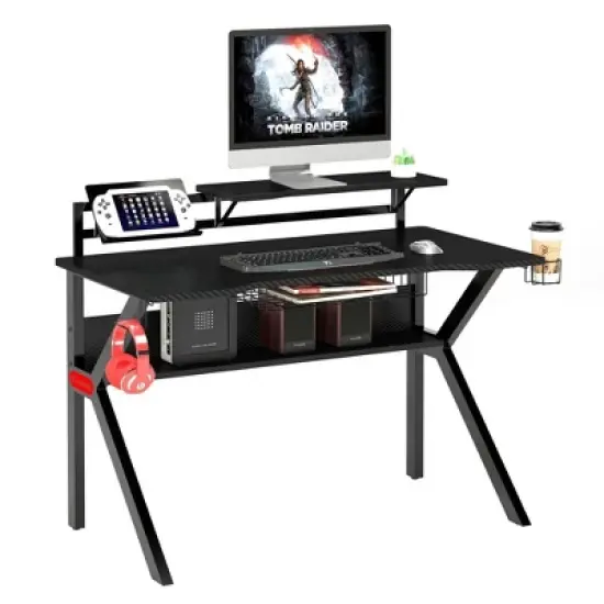 PVC Coated Ergonomic Metal Frame Gaming Desk with K Shape Legs Black - The Urban Port image {5}