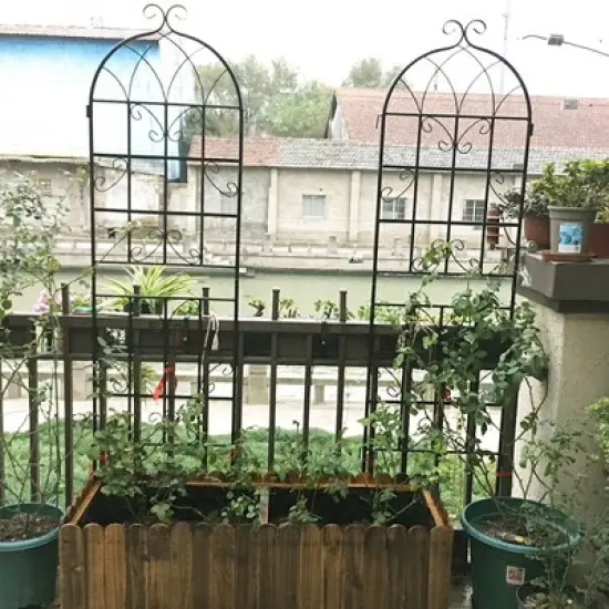 4 Pack Metal Garden Trellis 86.7" x 19.7"/71"x19.7" Rustproof Trellis for Climbing Plants Outdoor Flower Support Black image {2}