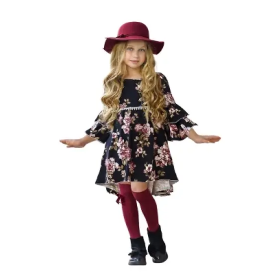 Girls Better In Black Floral Hi-Lo Dress - Mia Belle Girls image {6}
