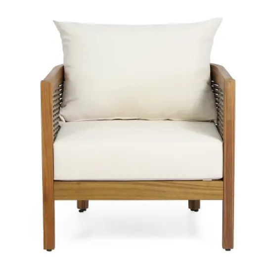 Christopher Knight Home Burchett Outdoor Acacia Wood and Rattan Club Chair with Cushions image {9}