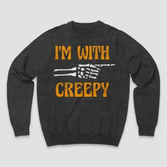 Men's I'm With Creepy Graphic Pullover Sweatshirt - Charcoal Gray - Halloween image {3}