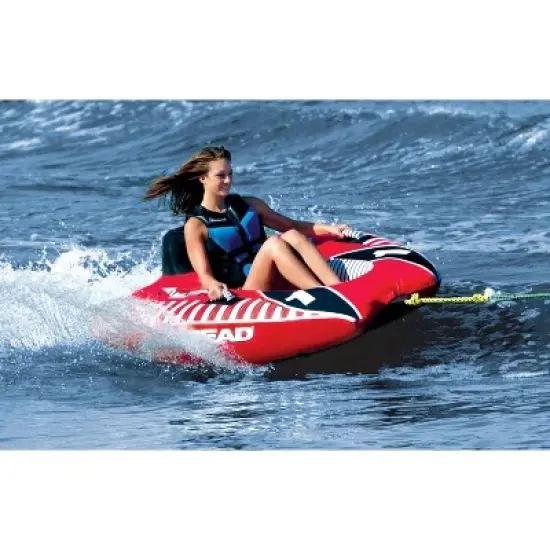 Airhead AHVI-F1 Viper 1 Single Rider Cockpit Red Inflatable Lake Boating Water Towable Tube with Backrest, Tow Point, Handles and Boston Valve image {1}