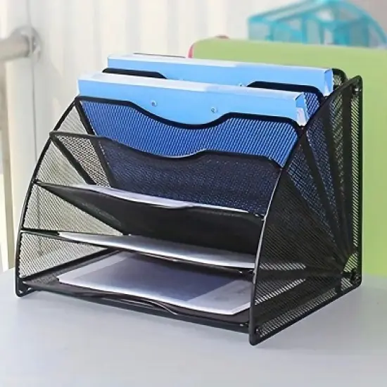 Aghana Digitals 6-Tier Fan-Shaped Metal Mesh File Organizer, Black/Silver, 10.5x10.5x13.5 Inch image {6}