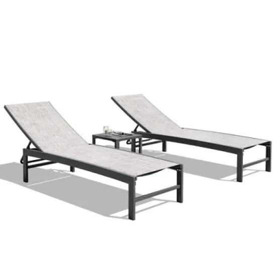 Crestlive Products 3 pcs Outdoor Aluminum Mesh Chaise Lounge Chairs and Side Table Set Sun Lounger with Adjustable Backrest image {14}