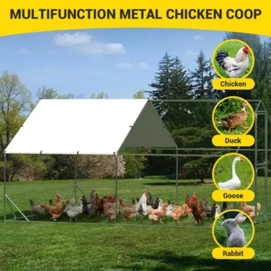 GustoWave Large Metal Walk-in Chicken Coop with Double Lockable Doors, Chicken Run Pen, Tri-Supporting Wire Mesh & Waterproof Anti-UV Cover image {5}