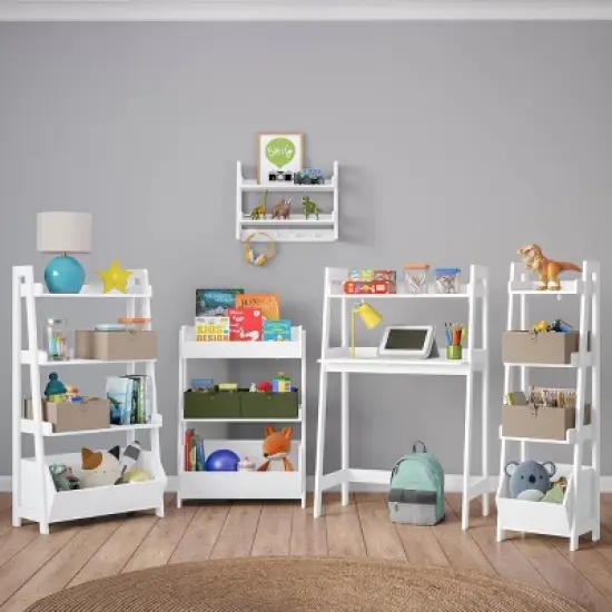 Kids' 3 Tier Ladder Shelf with Bookrack and Toy Organizer White - RiverRidge Home image {7}