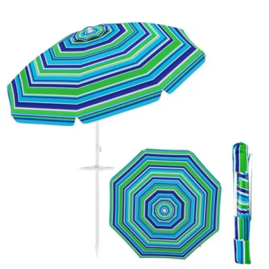 Tangkula 6.5 FT Beach Umbrella for Sand Heavy-Duty Sunshade Parasol w/ Sand Anchor image {10}
