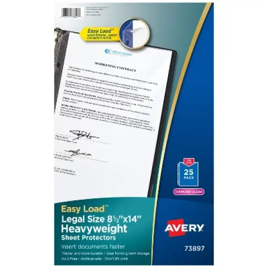 Avery Diamond Clear Heavyweight Sheet Protectors, Holds 8.5" x 14" Sheets, Legal Size, Easy Load, 25ct (73897) image {7}