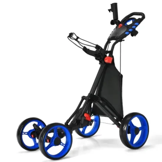 Costway Folding 4 Wheels Golf Push Cart W/Bag Scoreboard Adjustable Handle Red\Blue\Gray\Green image {10}