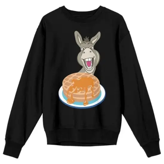 Shrek Donkey With Pancakes Crew Neck Long Sleeve Black Adult Sweatshirt image {3}
