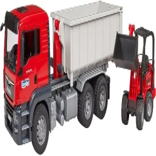 Bruder MAN TGS Truck with Roll-off Container and Schaeffer Loader image {1}