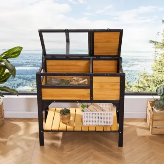 VEVOR Tortoise Habitat, Wooden Tortoise House Indoor & Outdoor, Tortoise Enclosure with Light Stand, Reptile Enclosure Small Animal Cage image {1}