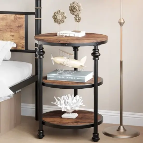 Whizmax End Table 3-Tier Round Side Table Living Room Accent Table with Storage Shelf, Wood Bed Side Table/Night Stand for Bedroom, Small Spaces image {2}