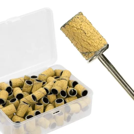 Unique Bargains Nail Drill Bits 80 Grit Sanding Bands Set 100 Pcs Yellow image {5}