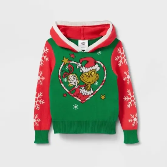 Toddler Girls' The Grinch Hooded Heart Pullover Sweater - Green image {3}