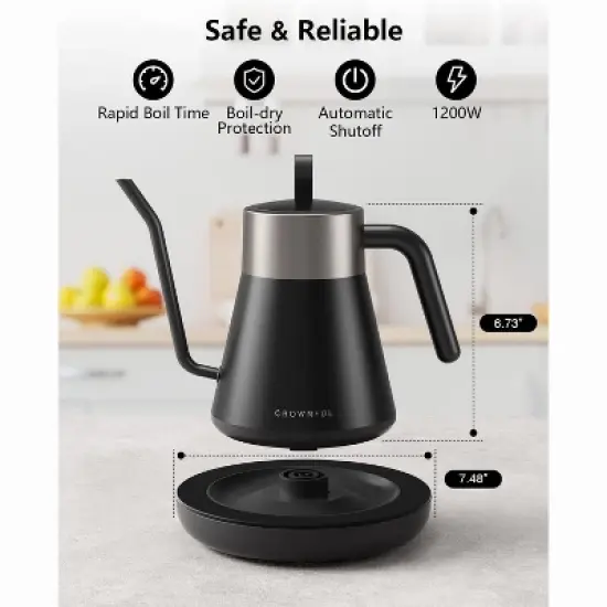 CROWNFUL Smart Electric Gooseneck Kettle with 4 Variable Presets, &plusmn;1℉ Temperature Control image {7}