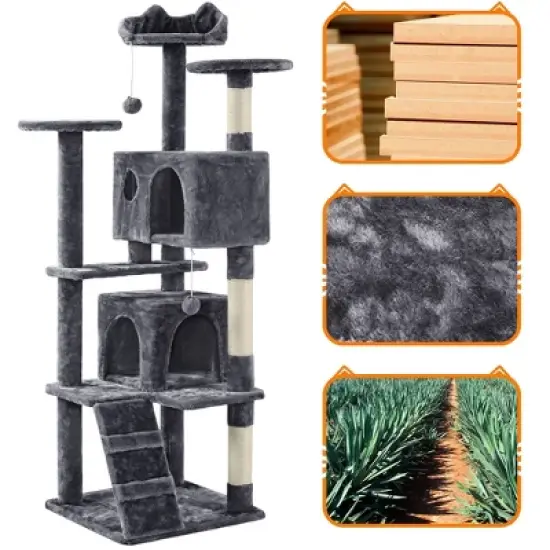 Yaheetech 61.5"H Cat Tree with 2 Condos for Kittens Small Cats image {4}