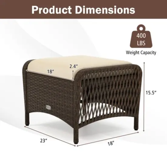 Tangkula 2 Pieces Outdoor Patio PE Wicker Ottomans w/ Removable Cushions Footstools image {8}