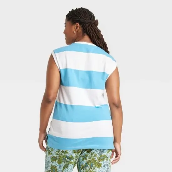 Houston White Adult Rugby Tank Top - Blue/White Striped image {1}