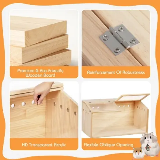 Sandinrayli Wooden Hamster Cage, Large Hamster Habitats Enclosure with Acrylic Window & Openable Top image {7}