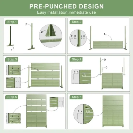 Lirago 72 in. Galvanized Metal Outdoor Privacy Screens Garden Outdoor Fence Green image {5}