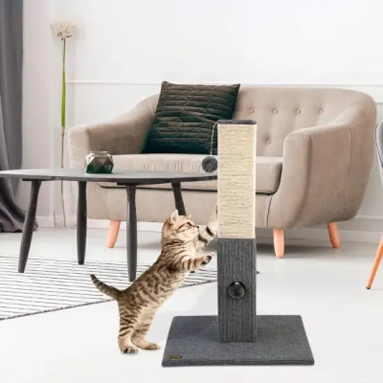 PAWBEE Cat Scratching Post - 32&rdquo; Tall Cat Scratcher with Softball & Jingle Bell Toy &ndash; Covered with Natural Sisal Rope &ndash; Good for Large & Small Cats image {5}