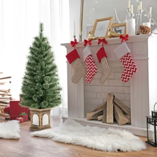 Costway 4 FT Pre-Lit Potted Christmas Tree Pine Needles 3 Dynamic Modes Remote Control image {1}