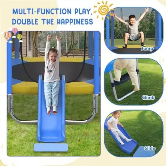 Whisen 7FT Round Trampoline for Kids with Safety Enclosure, Slide and Ladder, Easy Assembly image {2}