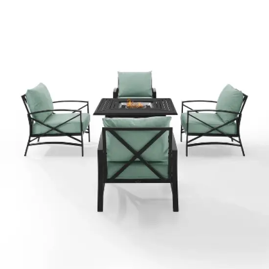 Kaplan 5pc Outdoor Conversation Set with Dante Fire Table & 4 Arm Chairs - Mist - Crosley image {1}