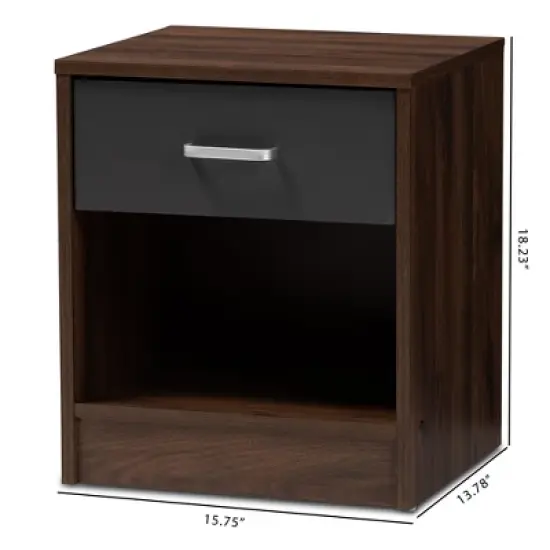 Hansel 1 Drawer and Finished Nightstand Brown/Gray - Baxton Studio image {2}