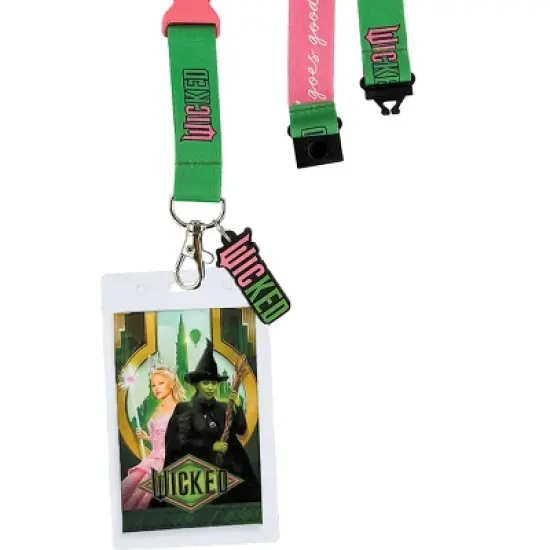 Wicked Brakeaway Lanyard Elphaba Glinda Badge ID Holder With 1 1/2" Rubber Charm Multicolored image {1}