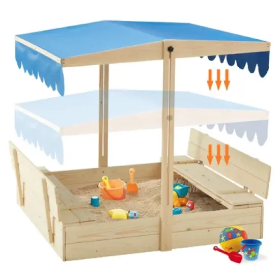 EROMMY 43.7'' x 43.3'' Solid Wood Square Sandbox with Cover image {7}