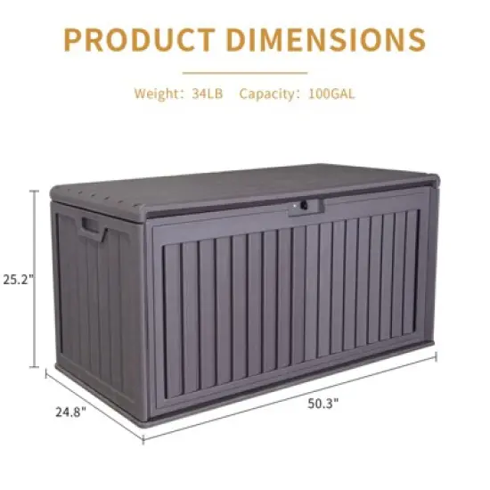 Gulches 100 Gallon Outdoor Deck Box Waterproof,Patio Storage Box ,Lockable Storage for Patio Furniture Cushion, Pool Accessories, Garden Tools ,Brown image {6}