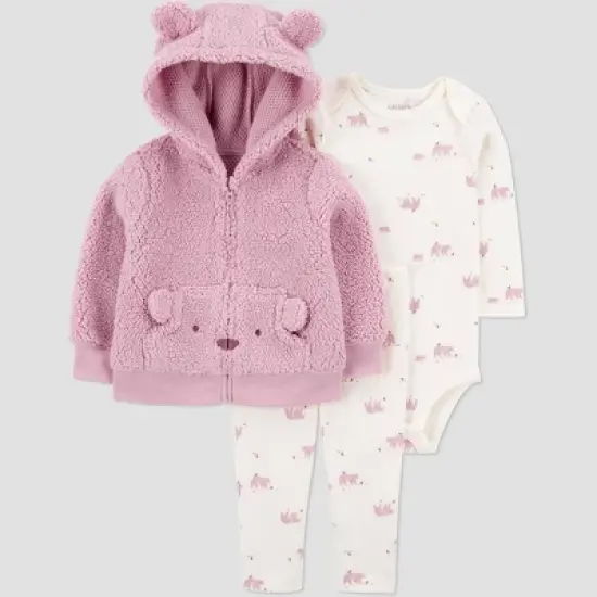 Carter's Just One You&reg; Baby Girls' 3pc Bear Sweatshirt & Pants Set - Pink image {5}