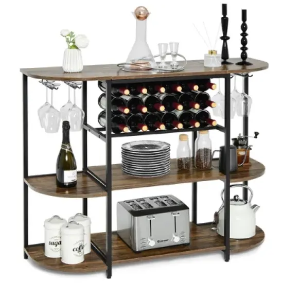 Tangkula Wine Rack Table Coffee Bar Cabinet Freestanding Liquor Stand Glass Holder image {5}