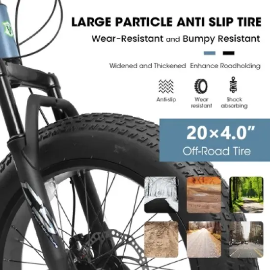 NAYSAYE Bicycle 20 Inch Fat Tire Mountain Bike 7 Speed with Dual Disc Brakes for Teens and Adults, Blue, 51.18"*9.84"*27.17" image {4}