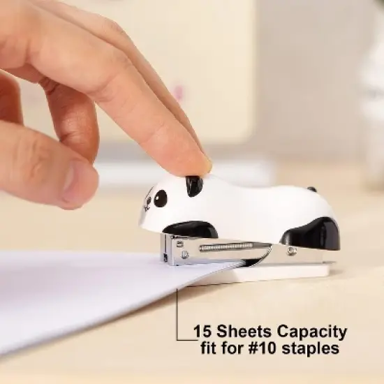 HTUTWOO Mini Cute Panda Desktop Stapler, Office Stapler, 12 Sheet Capacity, Includes Built-in Staple Remover & 1000PCS No.10 Staples image {1}